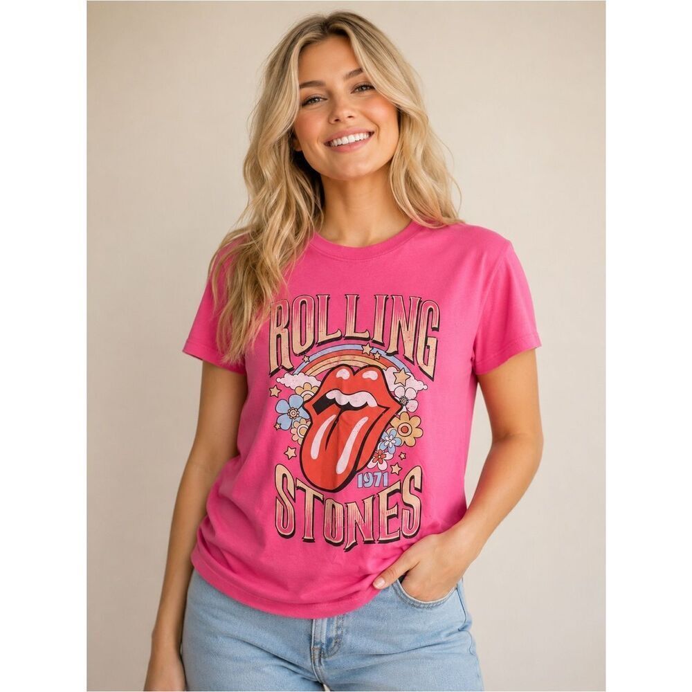 the Rolling Stones Pink Graphic Logo Short Sleeve Tee
